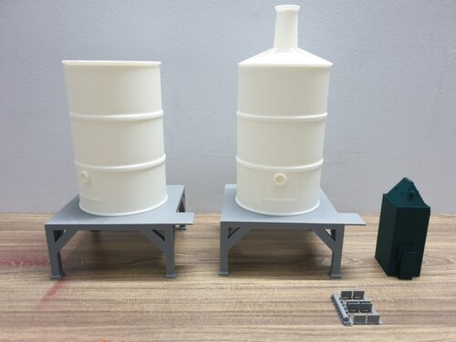 Mô hình 3D ống khói, in 3D silo màu trắng